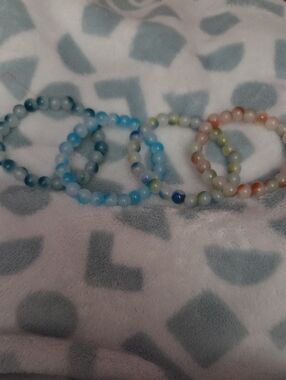 Multicolor Beaded Stretch Bracelets - Set of 4 Blue Peach NWOT